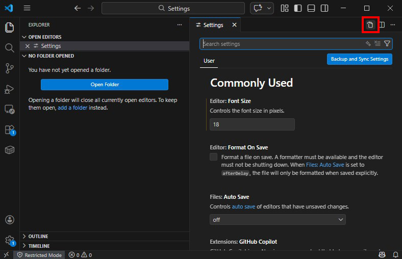 設定画面からsettings.jsonを開く方法説明画像3